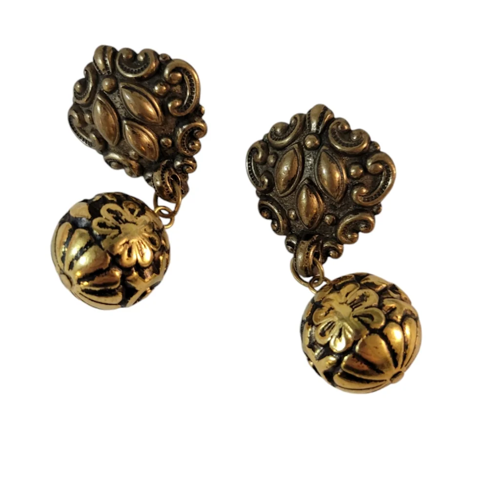 Vintage Chunky Scroll Style Earrings Pierced